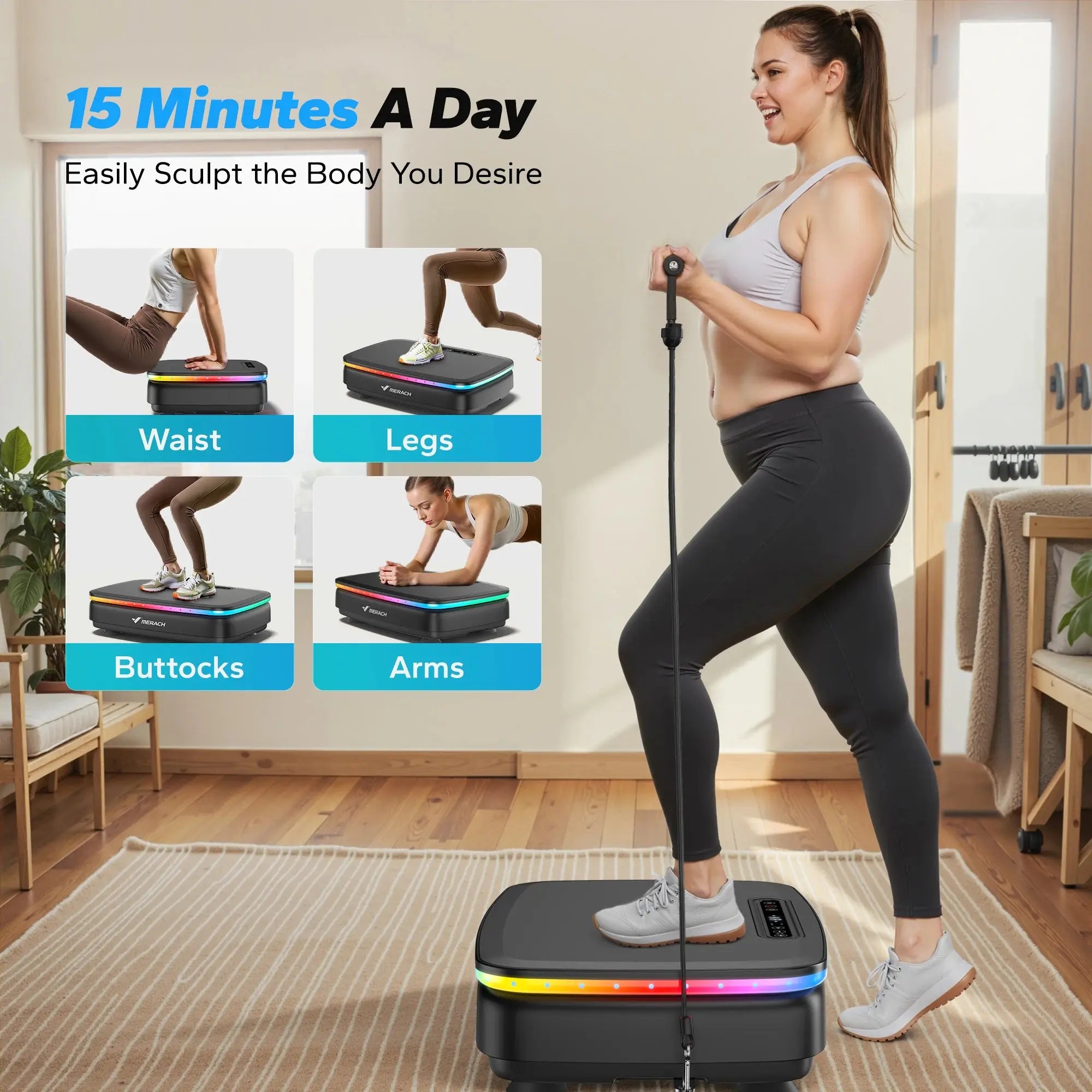 MERACH Vibration Plate Exercise Machine with Light Whole Body Workout Power Vibrate Platform Vibration Plate Lymphatic Drainage Innova Techno