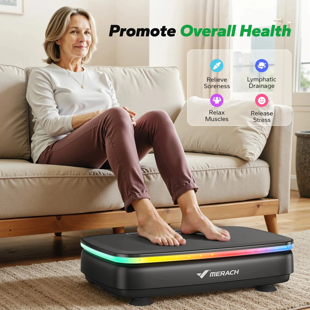 MERACH Vibration Plate Exercise Machine with Light Whole Body Workout Power Vibrate Platform Vibration Plate Lymphatic Drainage Innova Techno