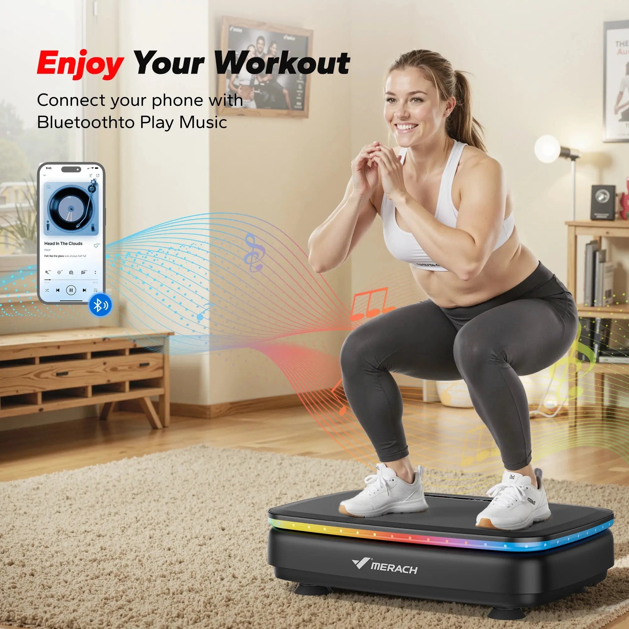 MERACH Vibration Plate Exercise Machine with Light Whole Body Workout Power Vibrate Platform Vibration Plate Lymphatic Drainage Innova Techno