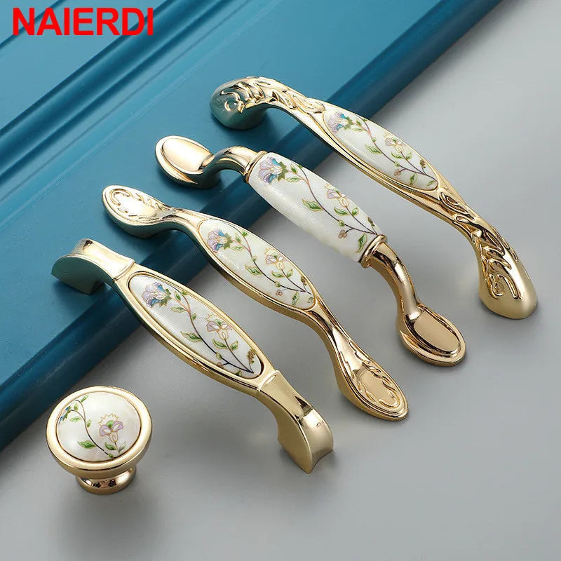 NAIERDI 10PCS Antique Ceramic Cabinet Handles Chinese Vintage Drawer Knobs Wardrobe Door Handles European Furniture Handle Innova Techno