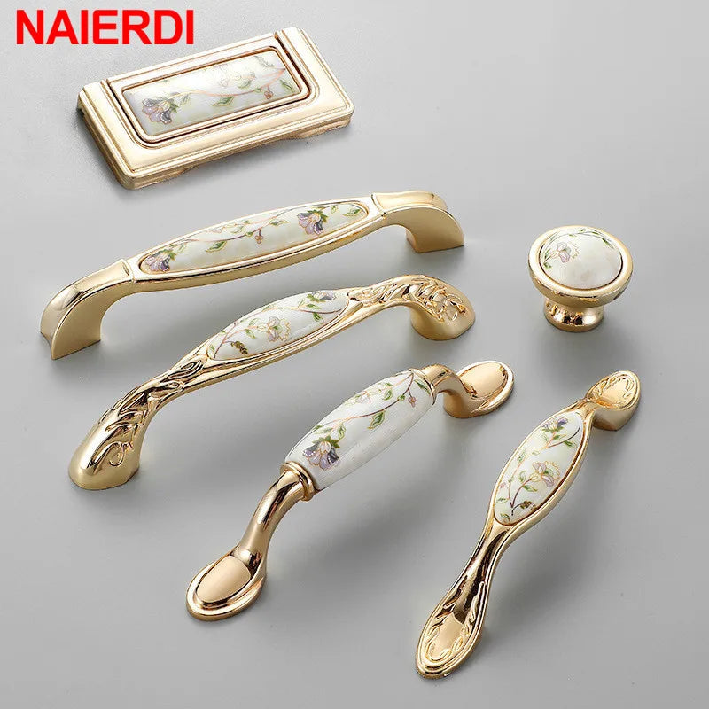 NAIERDI 10PCS Antique Ceramic Cabinet Handles Chinese Vintage Drawer Knobs Wardrobe Door Handles European Furniture Handle Innova Techno