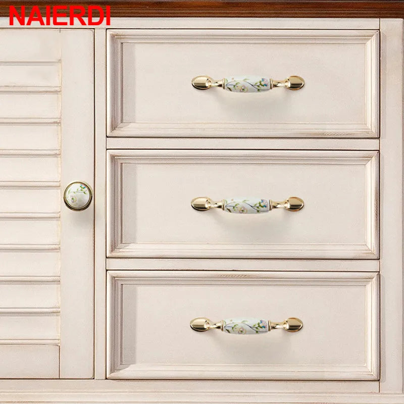 NAIERDI 10PCS Antique Ceramic Cabinet Handles Chinese Vintage Drawer Knobs Wardrobe Door Handles European Furniture Handle Innova Techno