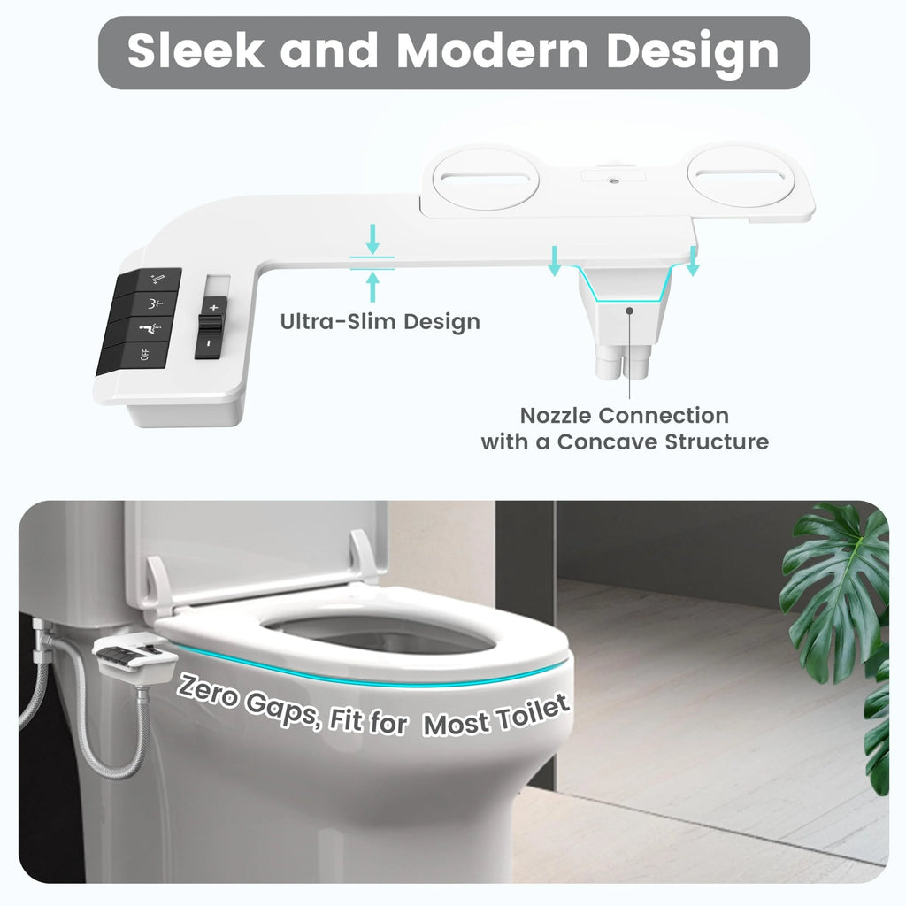 Bidet Attachment for Toilet, Non-Electric Dual Nozzle for Frontal & Rear Wash, Adjustable Water Pressure Control, Bidet Seat