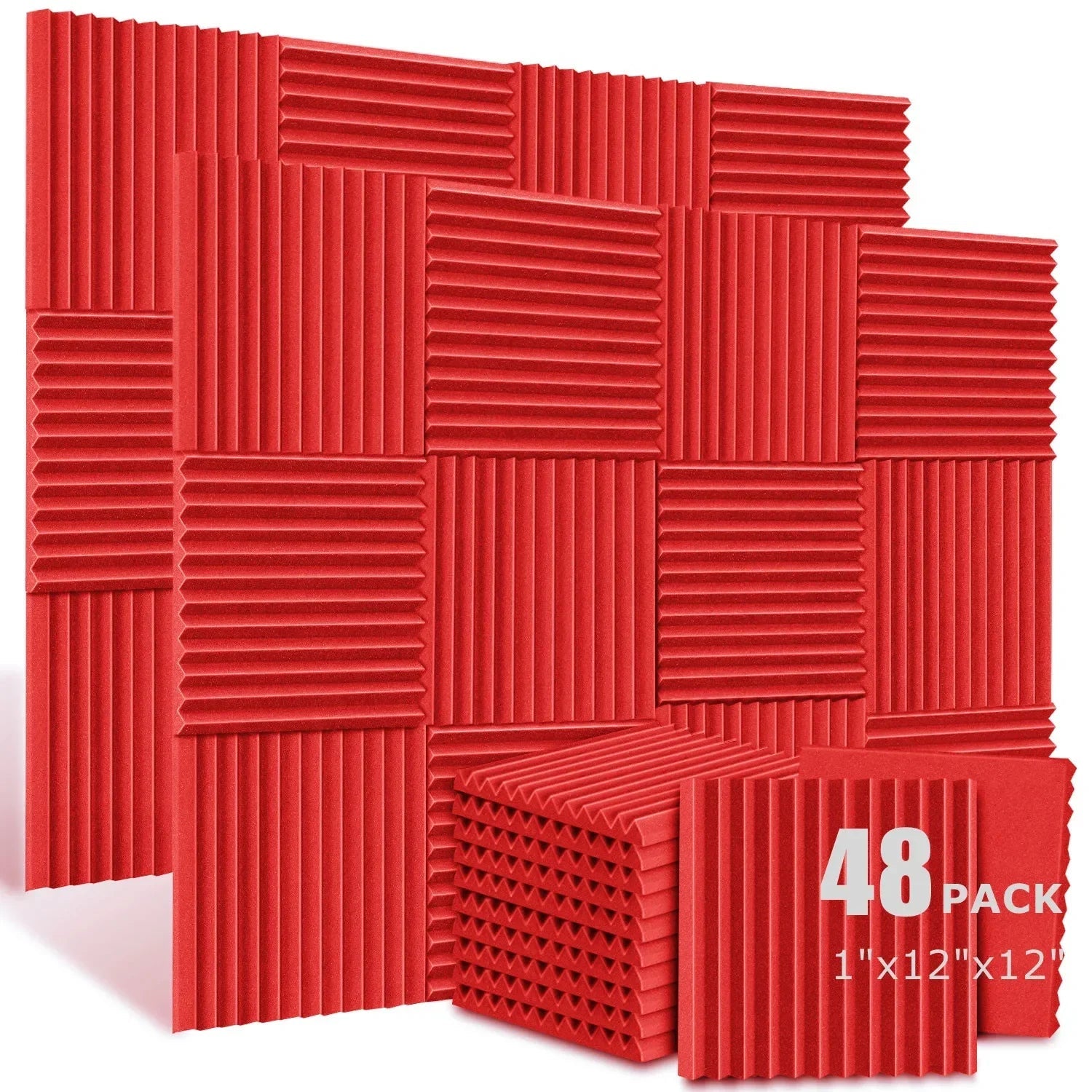 48Pcs 1" X 12" X 12" Acoustic Foam Panels Studio Soundproofing Wedge Sound Proof Wall Panels Acoust Insulation Foam Black Blue Innova Techno