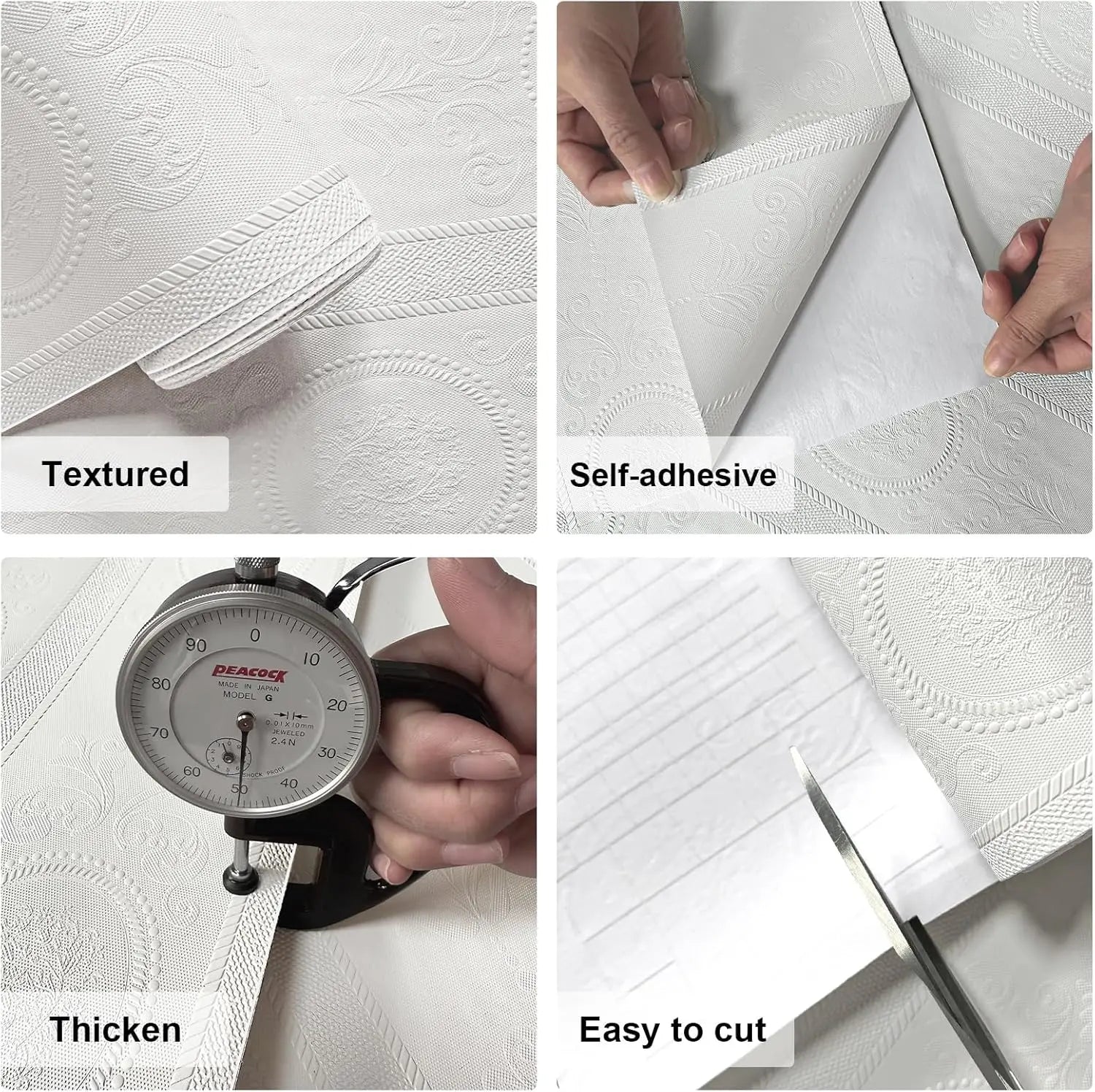 3D White Embossed Peel and Stick Wallpaper Damask Textured Self Adhesive Wallpaper Modern Floral Removable Contact Paper Innova Techno