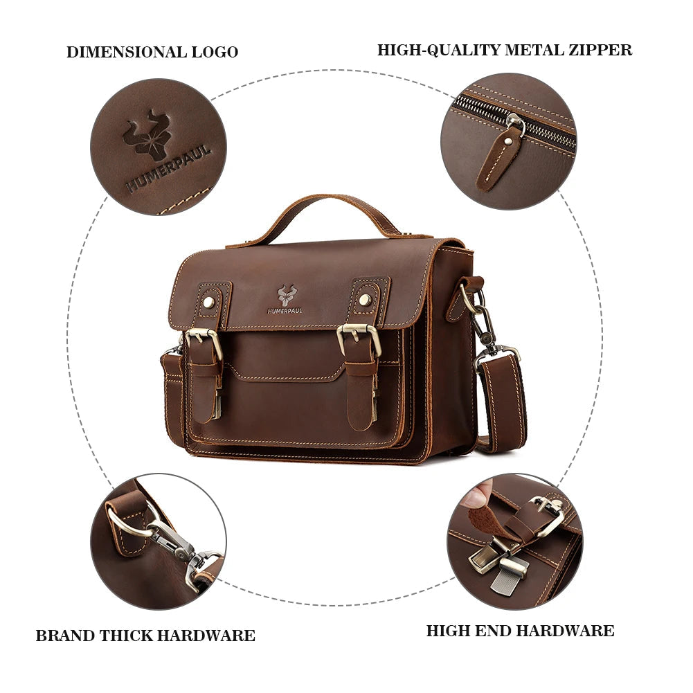 Crazy Horse Leather Men Messenger Bag Business Laptop Briefcase Casual Male Work Tote Bags for Ipad Large Capacity Travel Bag Innova Techno