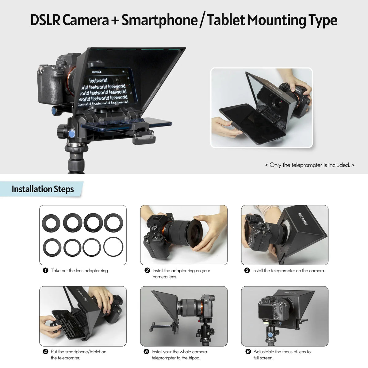 FEELWORLD TP2A Smartphone DSLR Camera Teleprompter Prompter with Remote Control Magnetic Phone Holder for Interview Live Stream