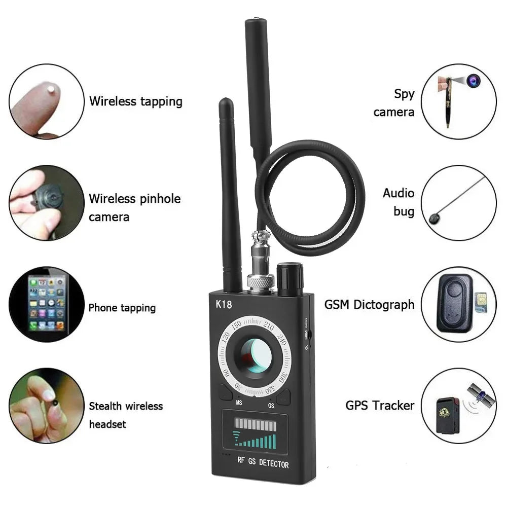 New K18 Multi-function Anti-Candid Cam Wireless Lens Device Finder 1MHz-6.5GHz GSM Audio Bug Finder GPS Signal RF Tracker Detect Innova Techno