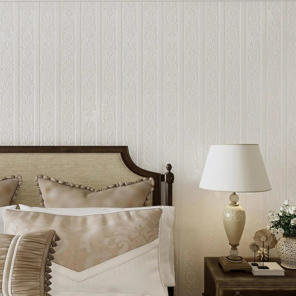 3D White Embossed Peel and Stick Wallpaper Damask Textured Self Adhesive Wallpaper Modern Floral Removable Contact Paper Innova Techno