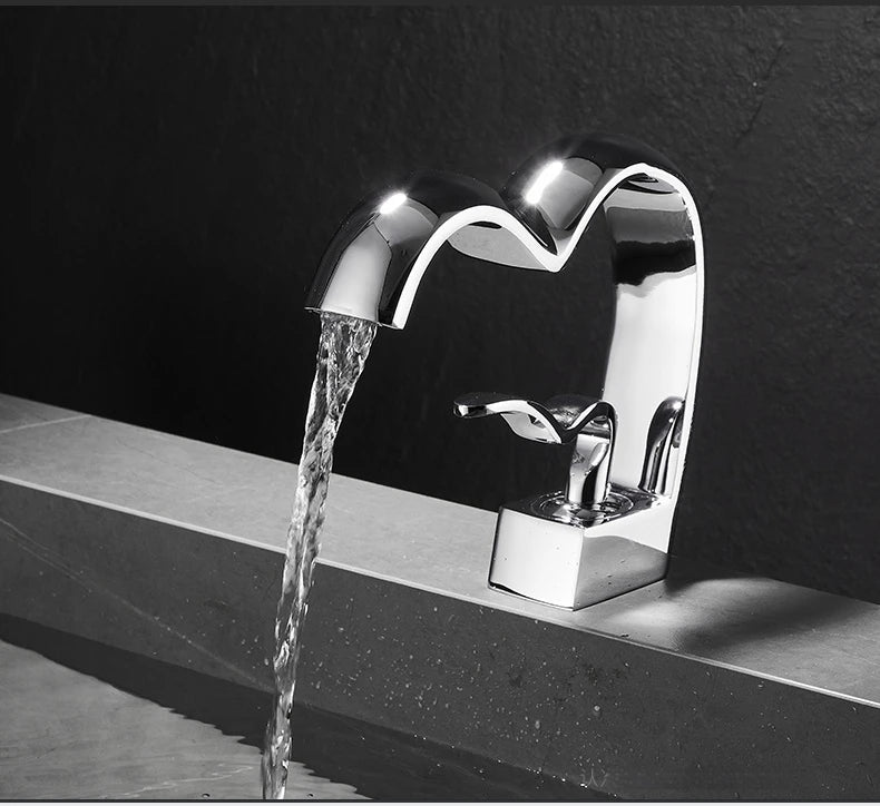 Single Handle Waterfall Bathroom Faucet Brass Gray Basin Faucet Cold And Hot Crance Faucet Sink Tap Single Handle Deck Mounted
