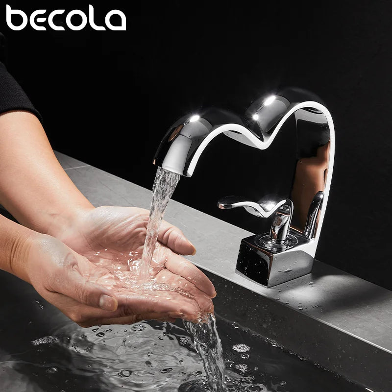 Single Handle Waterfall Bathroom Faucet Brass Gray Basin Faucet Cold And Hot Crance Faucet Sink Tap Single Handle Deck Mounted