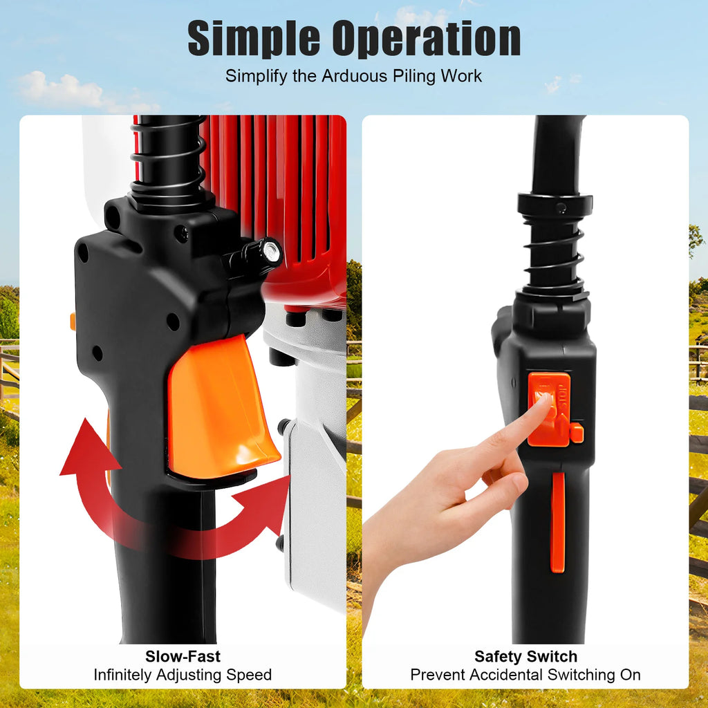Pile Driver Hammer - 52CC Gas Powered T Post Driver - 1900W 2.3HP 2 Post Driving