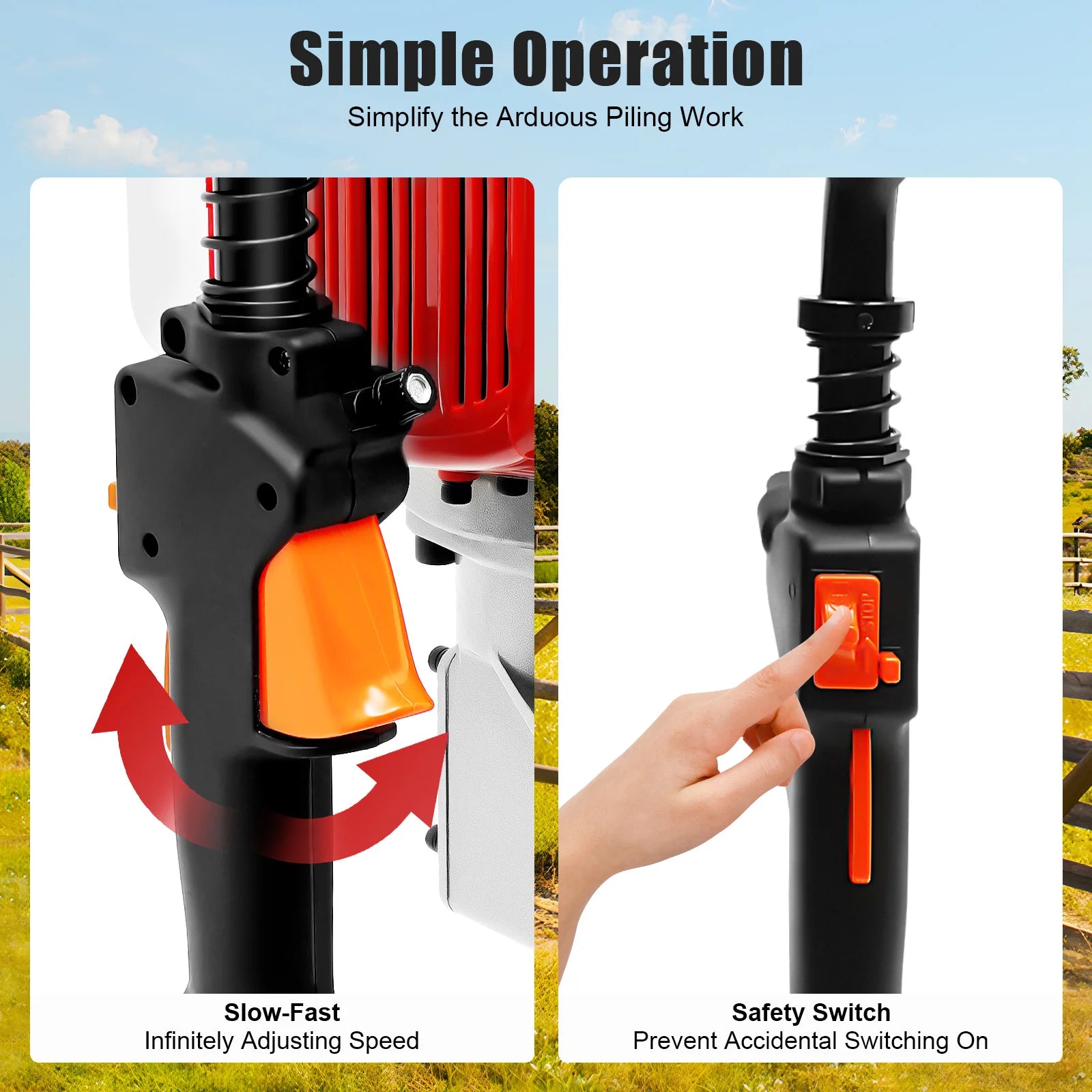 Pile Driver Hammer - 52CC Gas Powered T Post Driver - 1900W 2.3HP 2 Post Driving