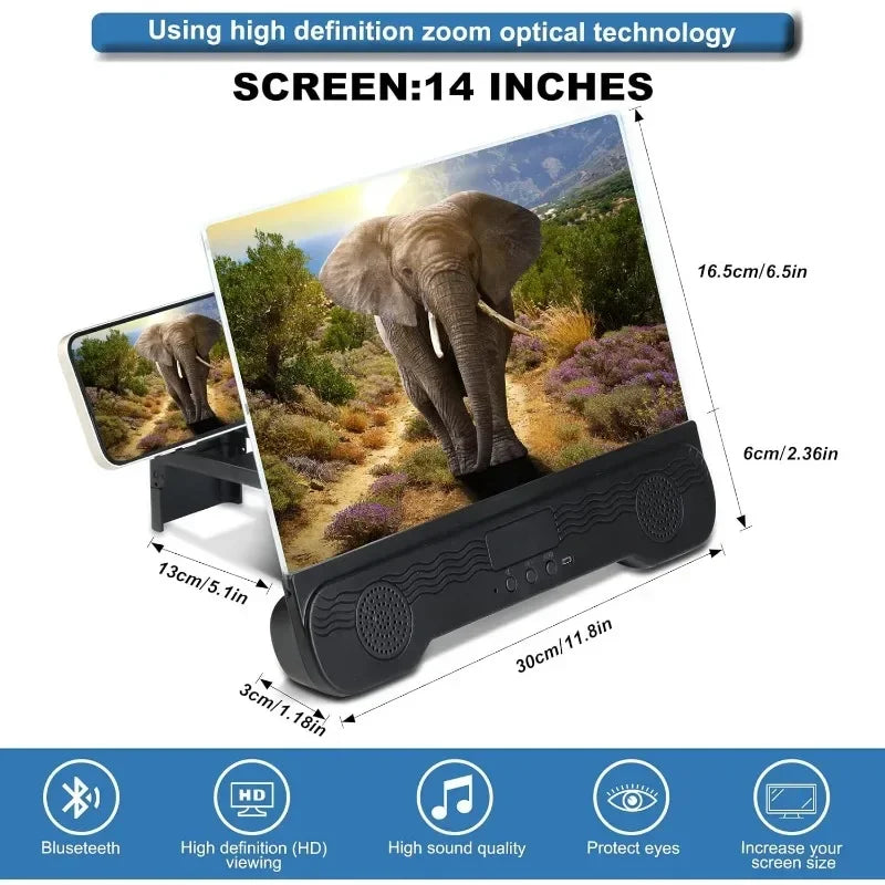 14" Cell Phone Screen Magnifier with Wireless Speaker Foldable Phone Stand with HD Screen Amplifier for Movies,Videos,Gaming Innova Techno