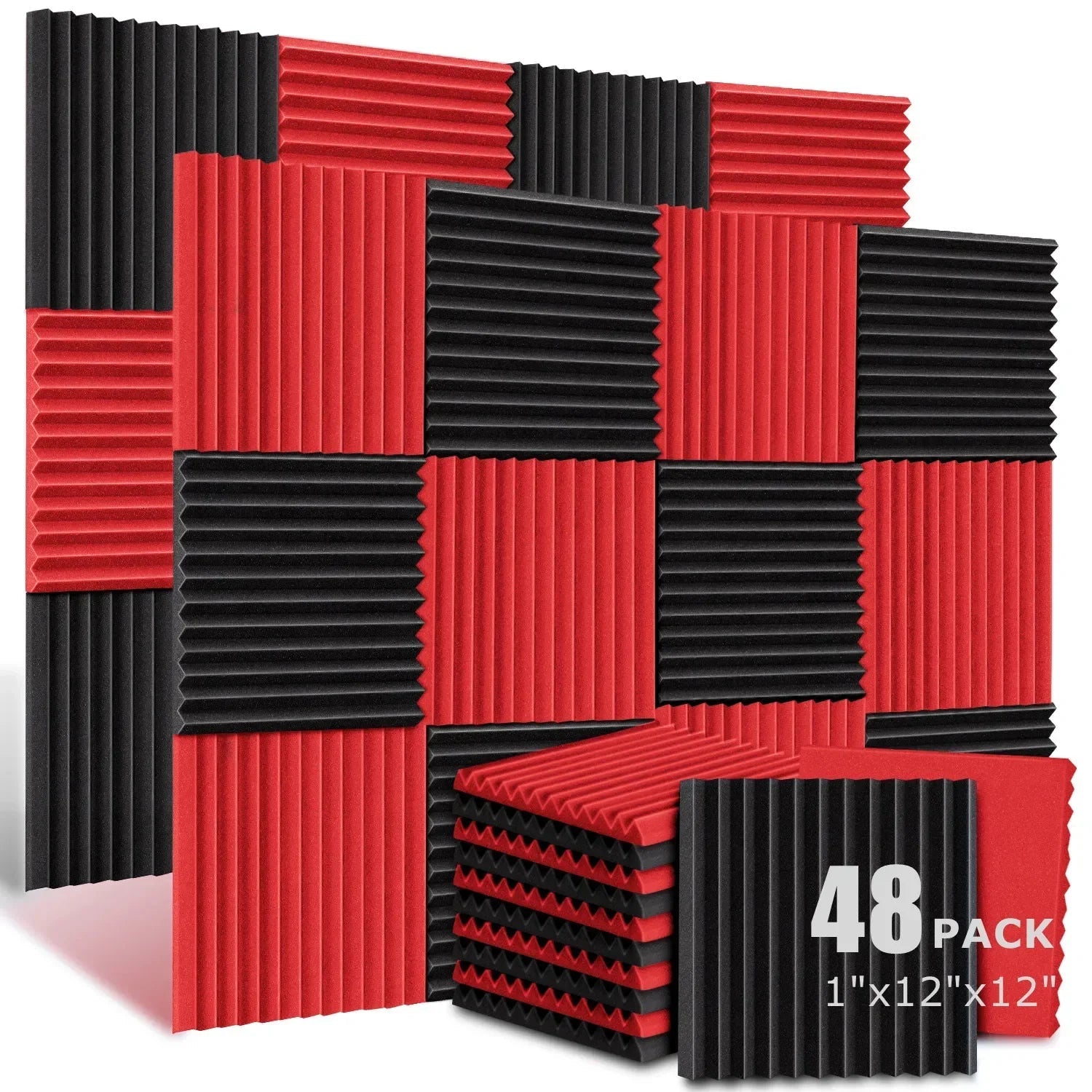 48Pcs 1" X 12" X 12" Acoustic Foam Panels Studio Soundproofing Wedge Sound Proof Wall Panels Acoust Insulation Foam Black Blue Innova Techno