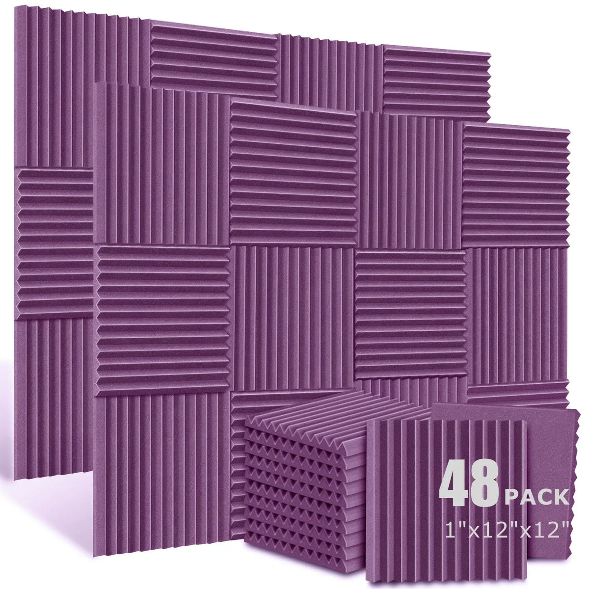48Pack 1" X 12" X 12" Acoustic Foam Panels Soundproofing Wedge Tiles Studio Foam Wall Panel Sound Insulation Treatment Black Red