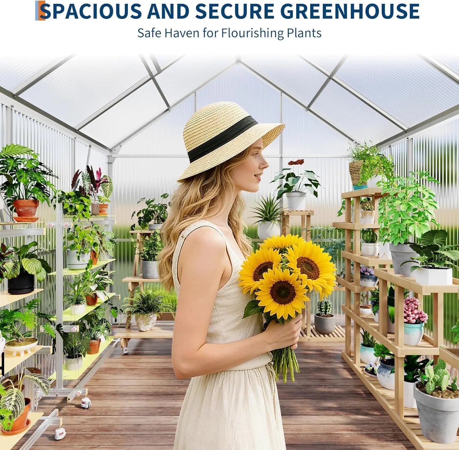 6x6 ft Outdoor Greenhouse Kit, Heavy Duty Polycarbonate Greenhouse with Reinforced Aluminum Frame, Adjustable Roof Vent,