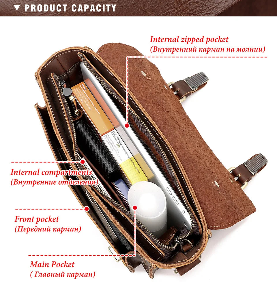 Crazy Horse Leather Men Messenger Bag Business Laptop Briefcase Casual Male Work Tote Bags for Ipad Large Capacity Travel Bag Innova Techno