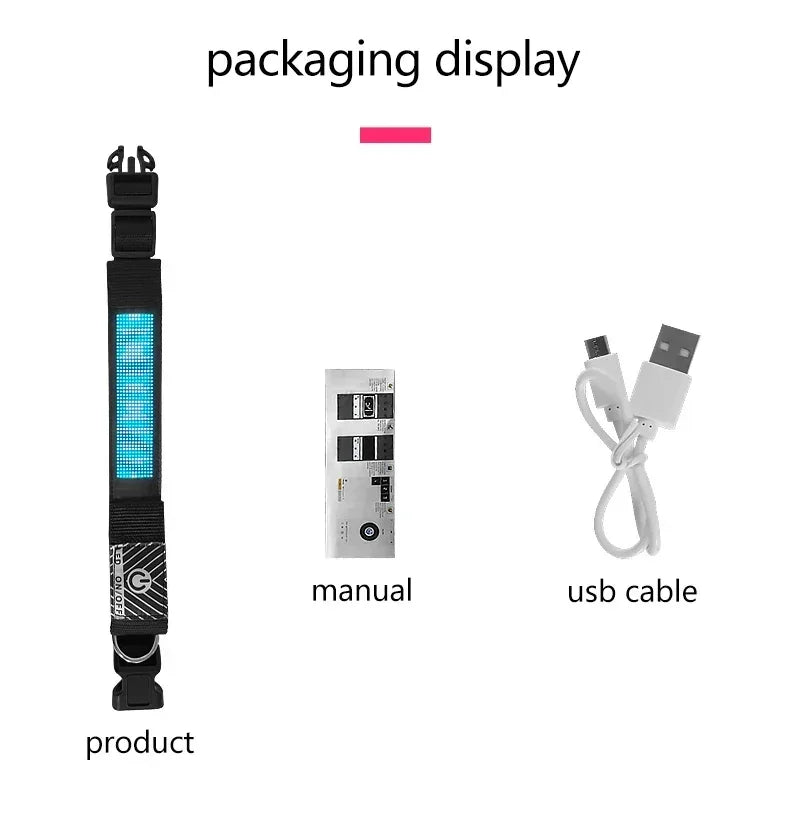 LED Multicolor Display Pet Dog Collars Programmable Multilingual Scrolling Customized Animations Rechargeable Glowing Necklace Innova Techno