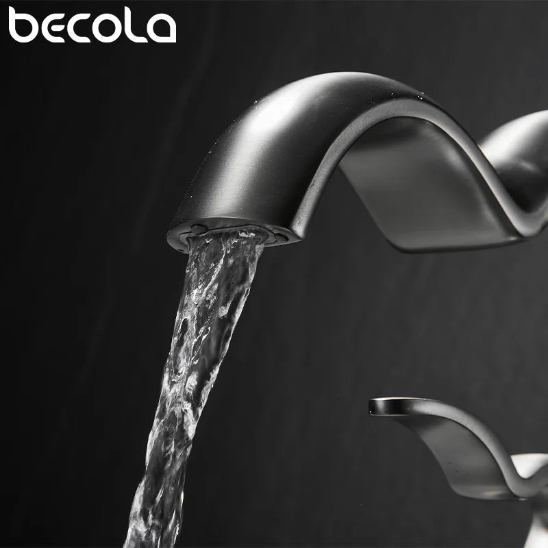 Single Handle Waterfall Bathroom Faucet Brass Gray Basin Faucet Cold And Hot Crance Faucet Sink Tap Single Handle Deck Mounted