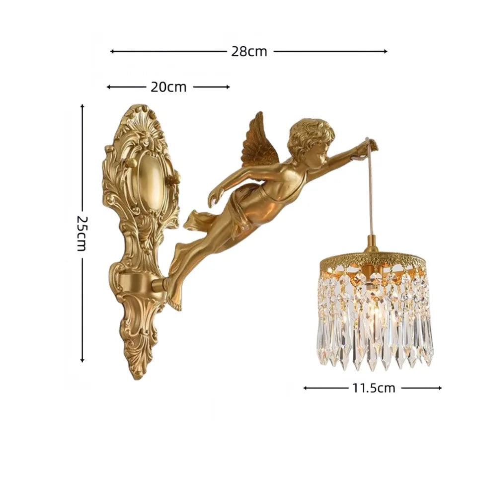Retro French Brass Wall Lamp Hotel Bedroom Aisle Staircase Wall Angel Crystal Decorative Light Background Wall Copper Light Innova Techno