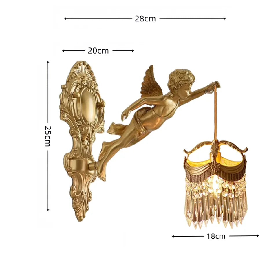 Retro French Brass Wall Lamp Hotel Bedroom Aisle Staircase Wall Angel Crystal Decorative Light Background Wall Copper Light Innova Techno