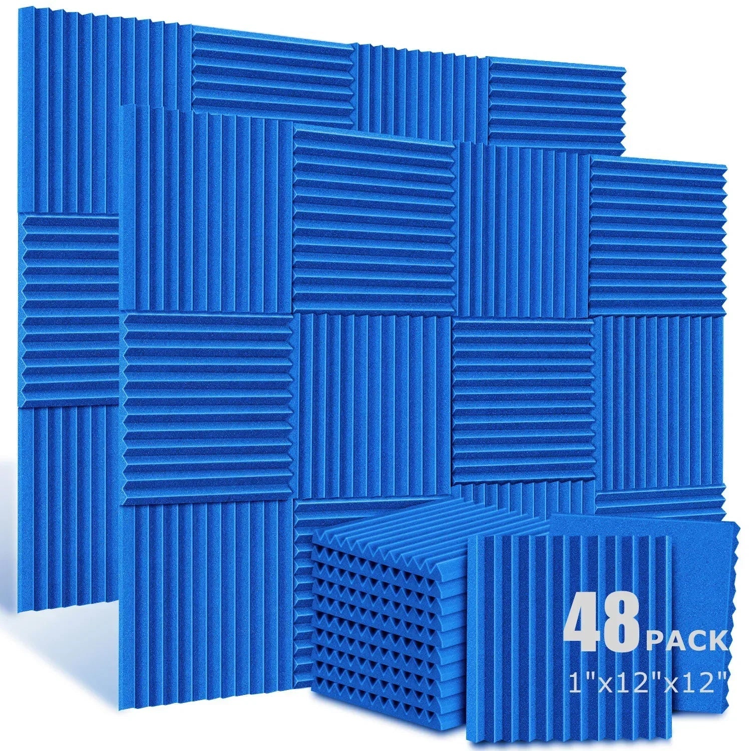 48Pcs 1" X 12" X 12" Acoustic Foam Panels Studio Soundproofing Wedge Sound Proof Wall Panels Acoust Insulation Foam Black Blue Innova Techno