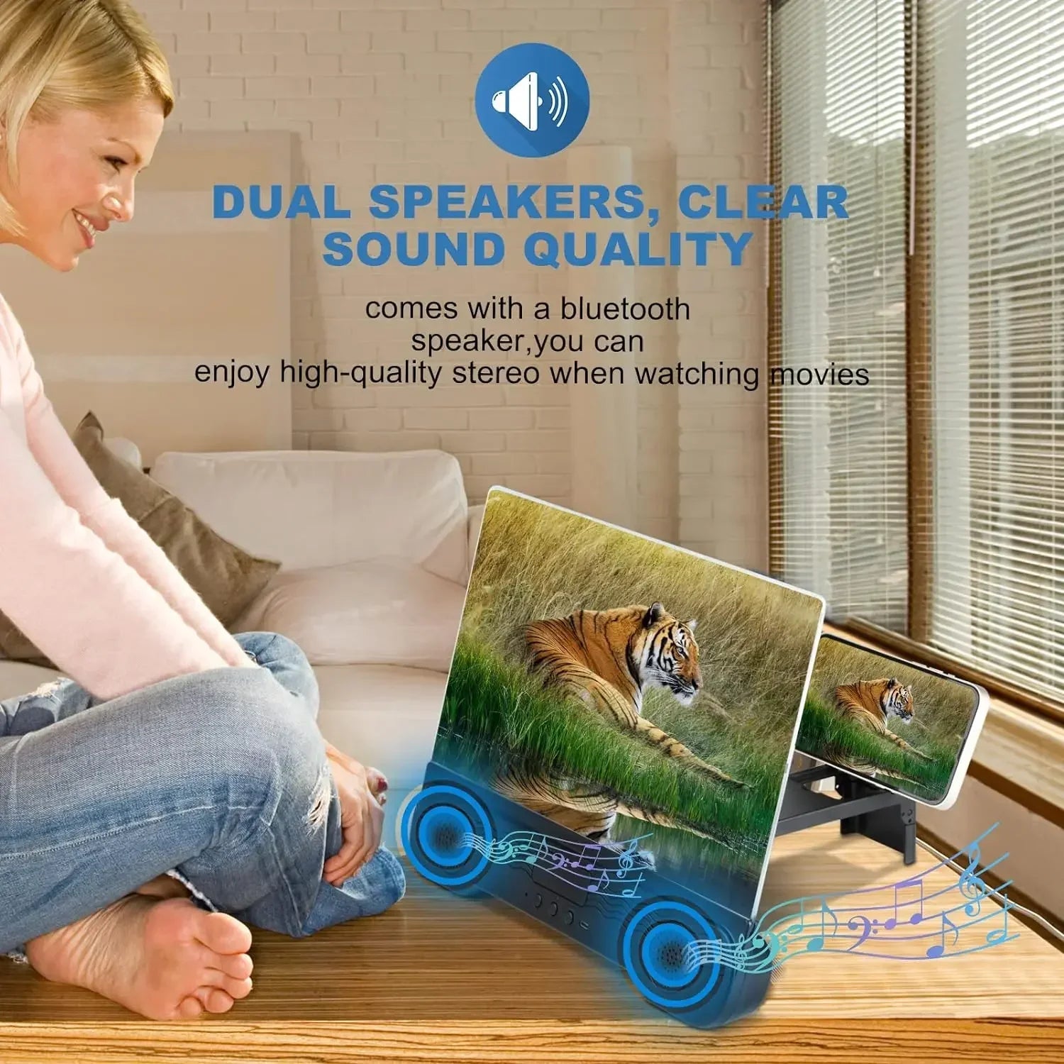14" Cell Phone Screen Magnifier with Wireless Speaker Foldable Phone Stand with HD Screen Amplifier for Movies,Videos,Gaming Innova Techno