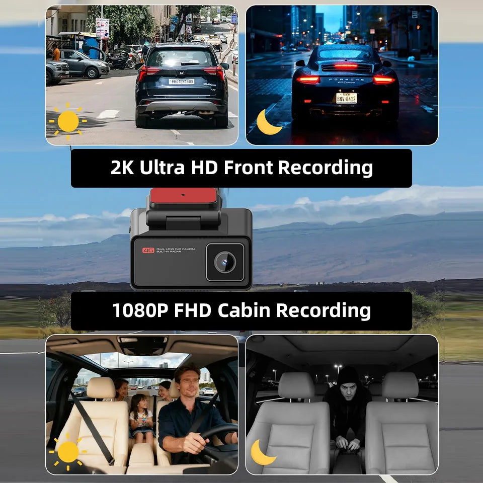 4G LTE Car Dash Cam Front and Inside Remote Live View Two-Way Talk 24/7 Parking GPS Tracker IR Night Vision Vehicle Security DVR Innova Techno