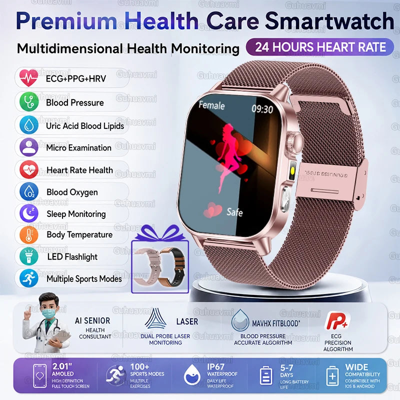 2026 New ECG+PPG Smart Healthy Diagnosis Surveillance Body Analysis Blood Pressure Lipid Uric Acid Health Smart Watches For Men