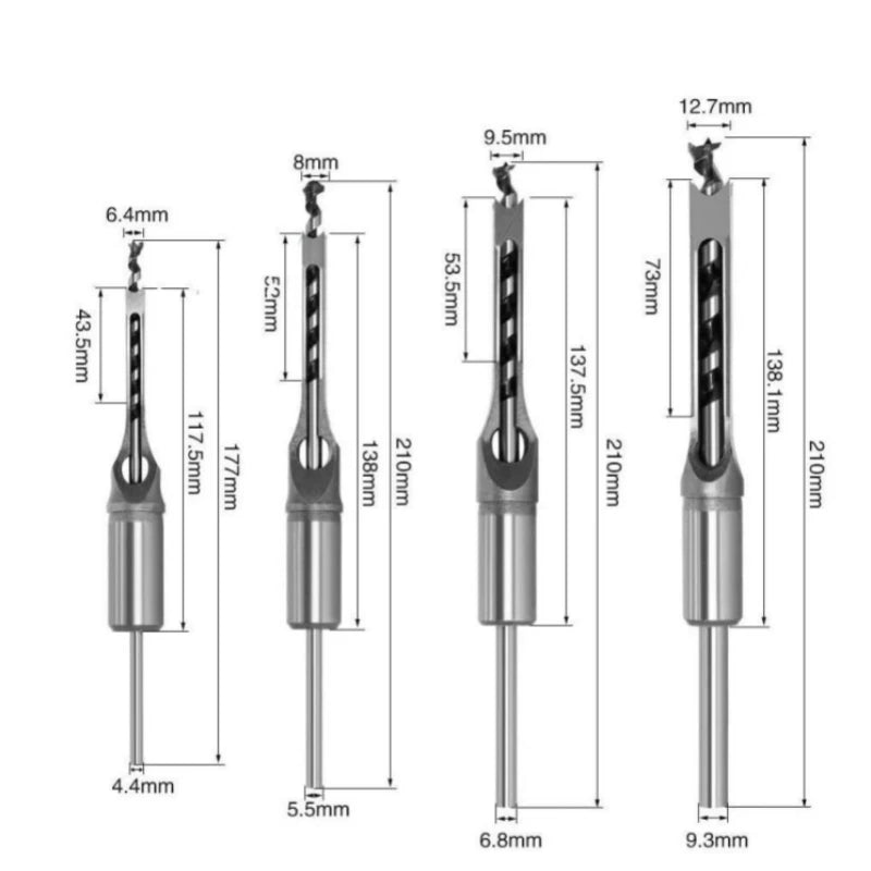 4Pcs Square Hole Drill Bit Metal Drill Bits for Wood Carpentry Tools for Woodworking Tools Parts Power Tool Drill Accessories