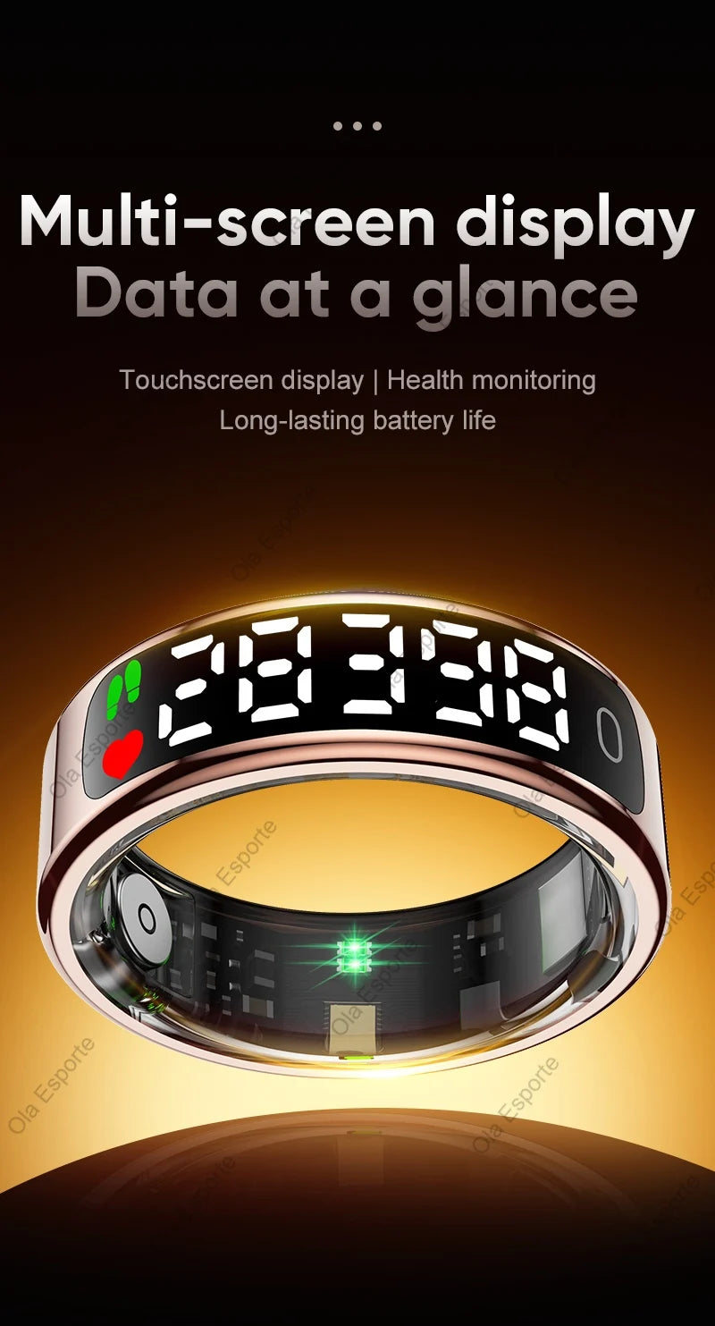 Smart Ring with Display Screen and Touch Heart Rate Blood Oxygen Sleep Health Monitoring Sports Count steps Waterproof Smartring Innova Techno