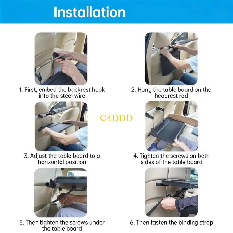 C4DD Foldable Steering Wheel Mounted Desk for Car Use in Laptop Dining and Writing Ergonomic Back Headrest Tray