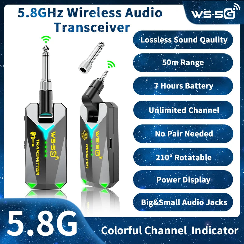 JAMJUM 5.8G Wireless Audio System with 6.35/3.5mm Audio jack Rechargeable Battery holiday gift Innova Techno