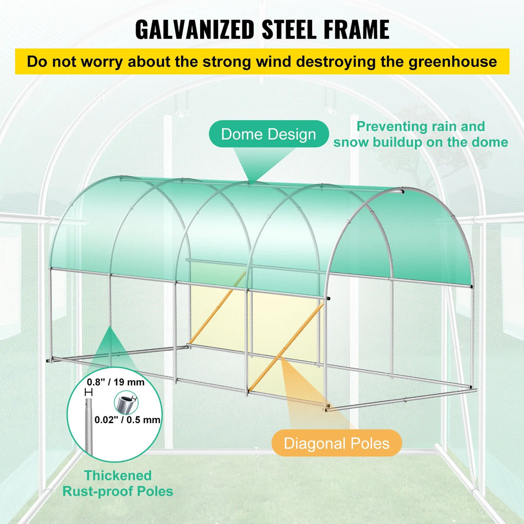 SucceBuy Walk-in Tunnel Greenhouse Galvanized Frame & Waterproof Cover 15x7x7/10x7x7/20x10x7/12x7x7 ft Greenhouses & Cold Frames Innova Techno