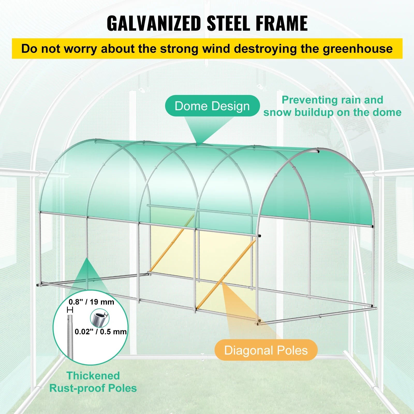 SucceBuy Walk-in Tunnel Greenhouse Galvanized Frame & Waterproof Cover 15x7x7/10x7x7/20x10x7/12x7x7 ft Greenhouses & Cold Frames Innova Techno
