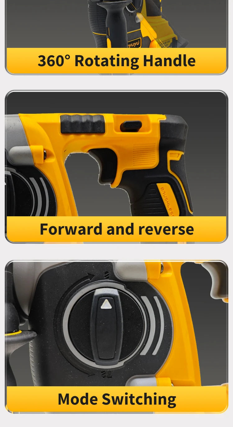 Brushless Hammer Drill Cordless Electric Hammer 20V Wireless Drills Power Tools suitable for Dewalt 20V Battery