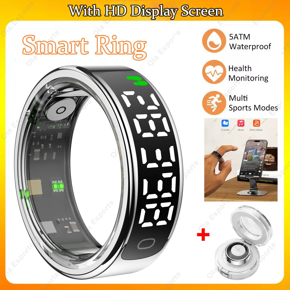 Smart Ring with Display Screen and Touch Heart Rate Blood Oxygen Sleep Health Monitoring Sports Count steps Waterproof Smartring Innova Techno