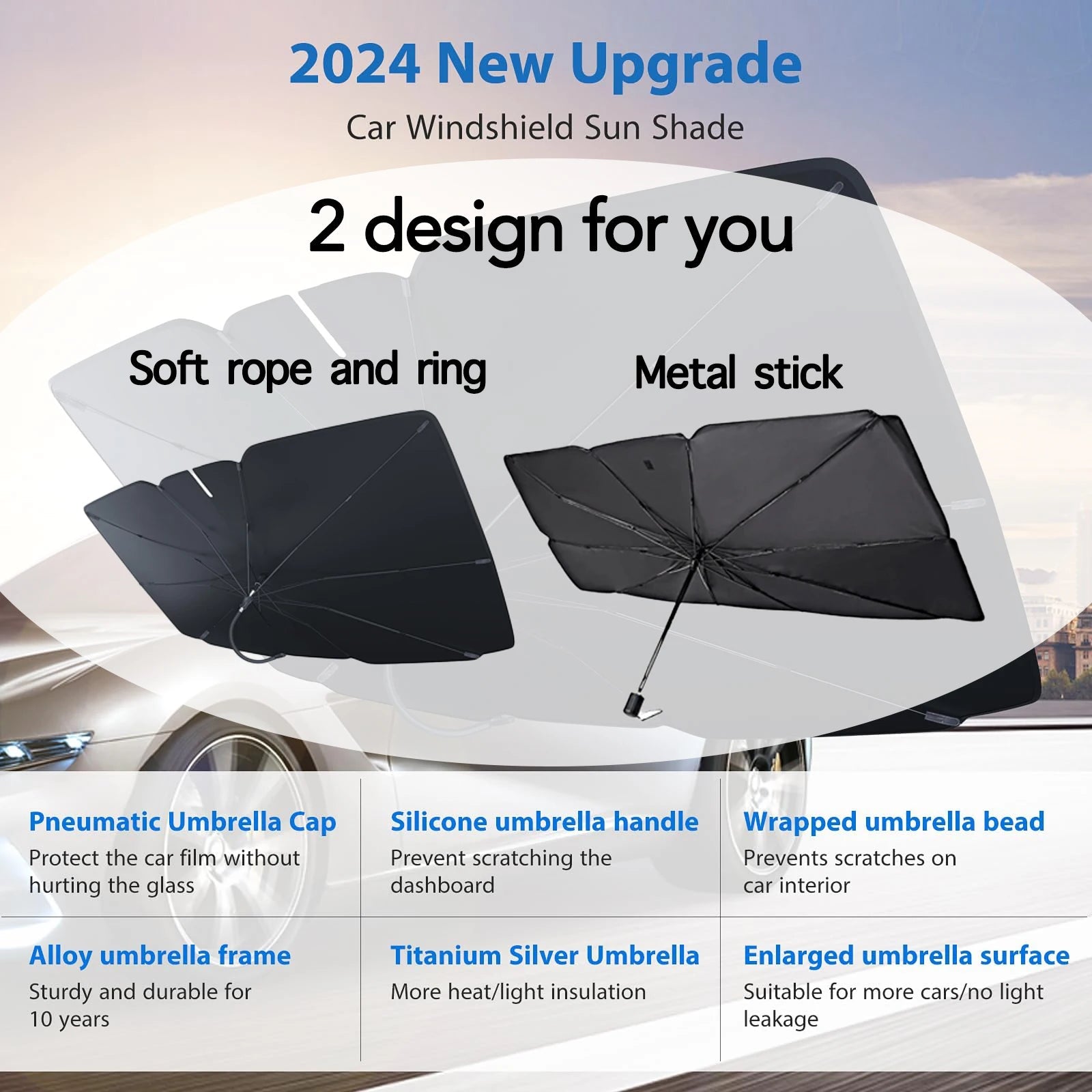 2024 Car Windshield Sun Shade Umbrella Foldable Sunshade Front Window Cover for UV Block Heat Protection Protector Parasol Innova Techno