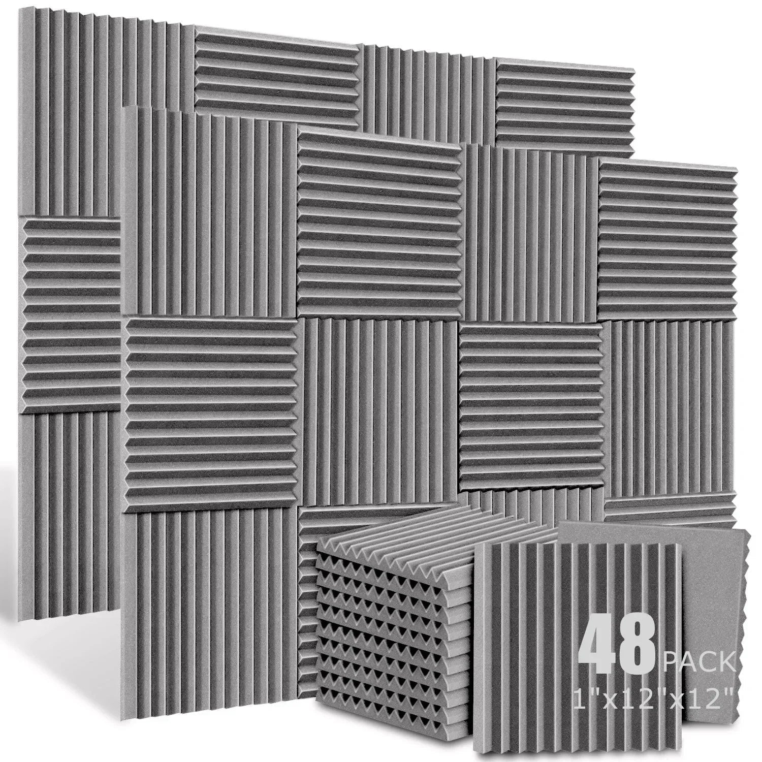 48Pcs 1" X 12" X 12" Acoustic Foam Panels Studio Soundproofing Wedge Sound Proof Wall Panels Acoust Insulation Foam Black Blue Innova Techno