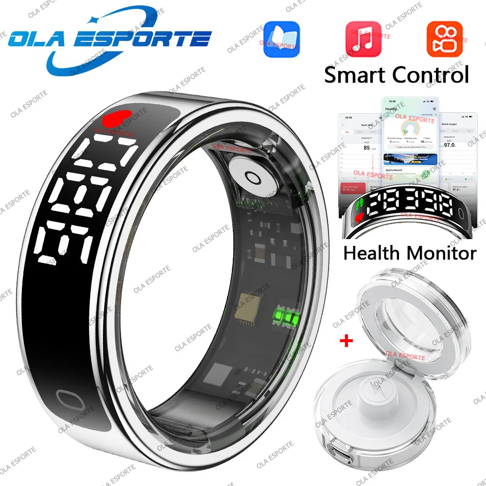 New GPS Motion Smart Ring With Charging Case LED Display Heart Rate Monitor ring Video Control Waterproof Sports Smartring R12