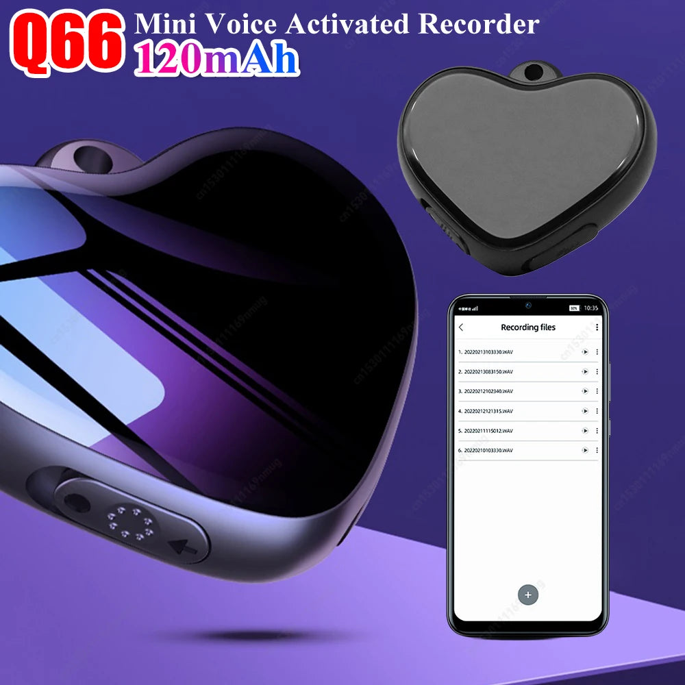 Mini Voice Recorder Heart Shape Voice Activated Recorder LED Indicator Micro Recording Pendant for Lectures Meetings Interviews