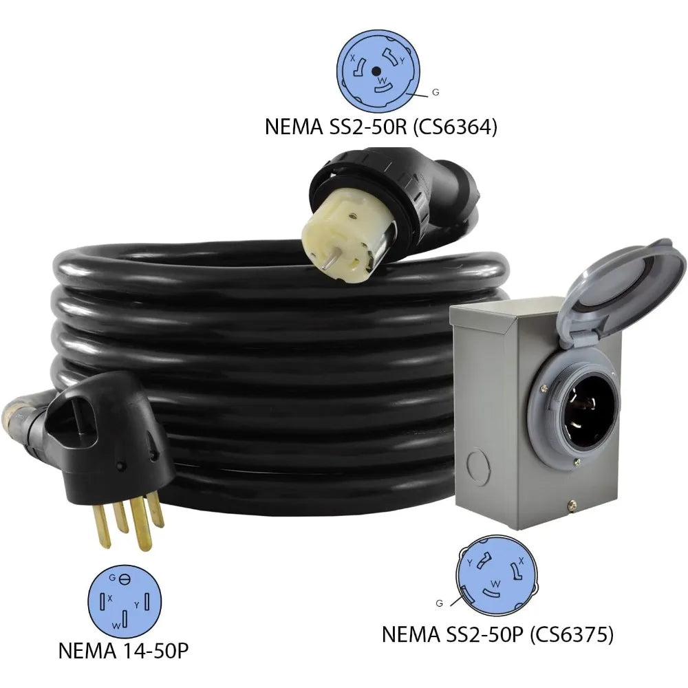 Ships from USA 50Amp Power Inlet Box with 25ft Temporary Power Cord Combo Kit Duo Rain Seal