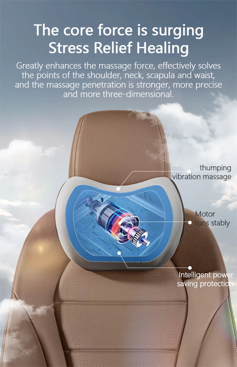 Car Electric Single Lumbar Single Headrest Vibration Massage Lumbar Support Neck Pillow Lumbar Cushion Car Seat Car Interior Innova Techno