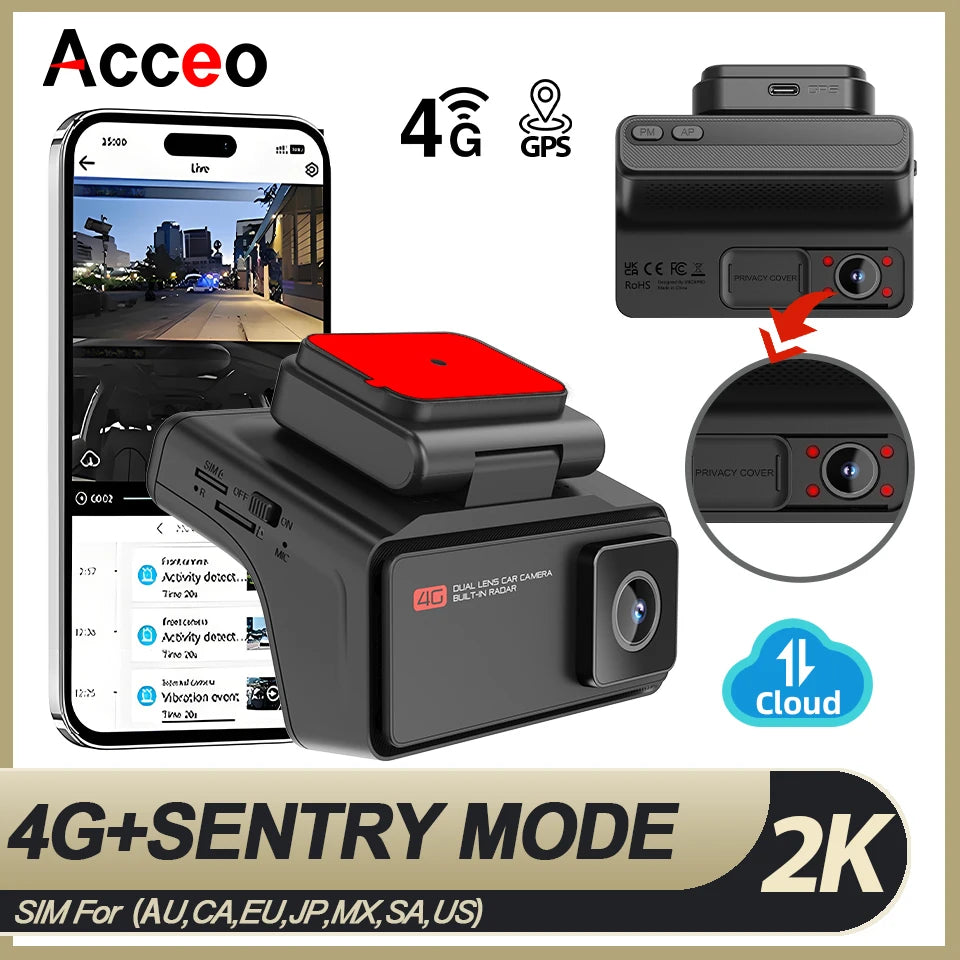 4G LTE Car Dash Cam Front and Inside Remote Live View Two-Way Talk 24/7 Parking GPS Tracker IR Night Vision Vehicle Security DVR Innova Techno