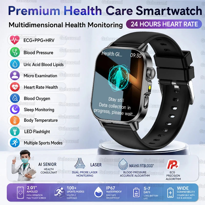2026 New ECG+PPG Smart Healthy Diagnosis Surveillance Body Analysis Blood Pressure Lipid Uric Acid Health Smart Watches For Men