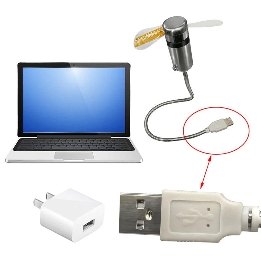 Clock Fans Time Temperature Display LED Clock Fan USB Powered Mini Cooling Flashing Fan Real Time Display for Laptop PC Notebook Innova Techno