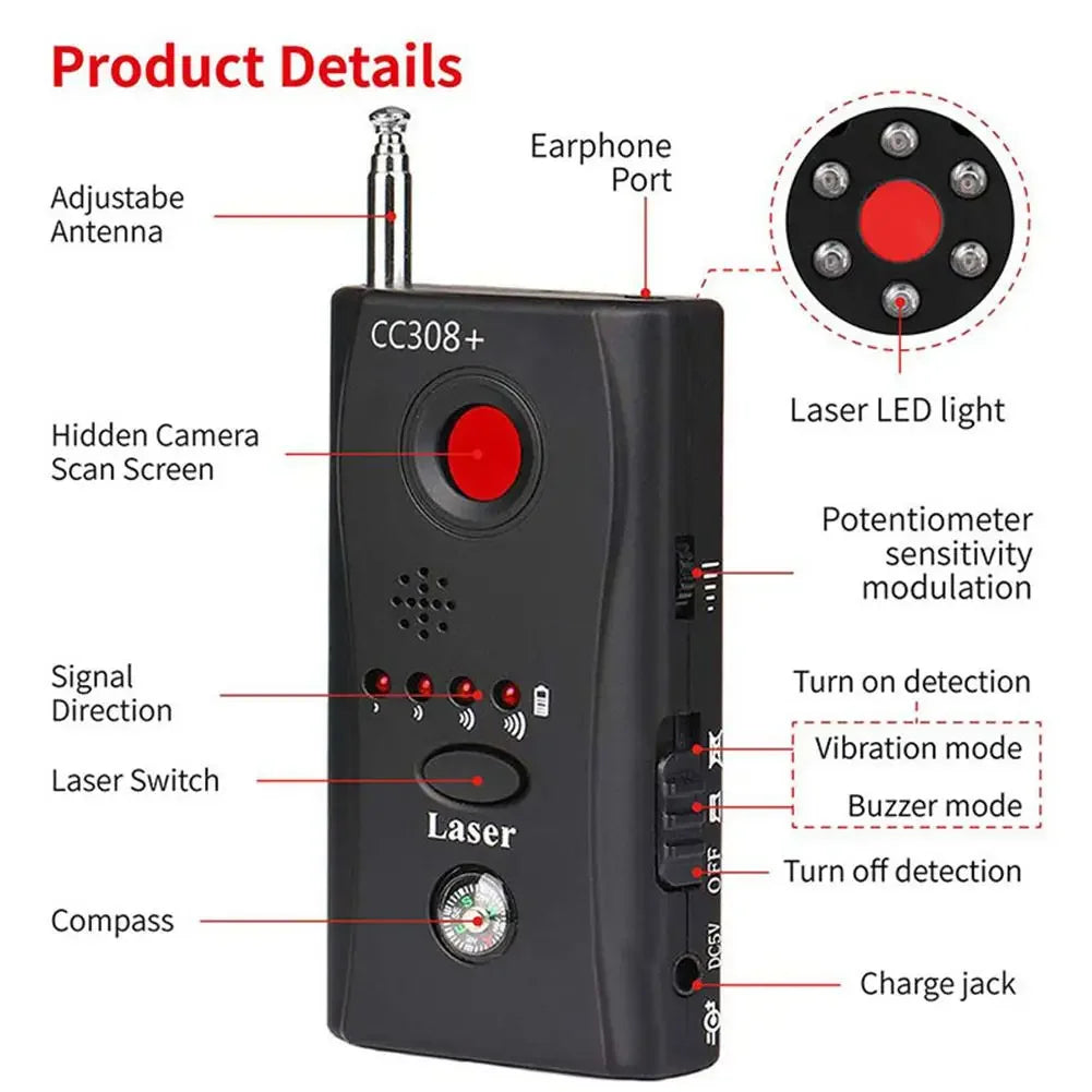 New K18 Multi-function Anti-Candid Cam Wireless Lens Device Finder 1MHz-6.5GHz GSM Audio Bug Finder GPS Signal RF Tracker Detect Innova Techno