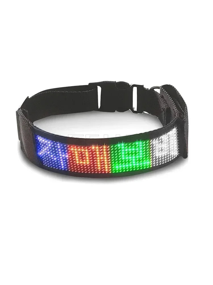 LED Multicolor Display Pet Dog Collars Programmable Multilingual Scrolling Customized Animations Rechargeable Glowing Necklace Innova Techno