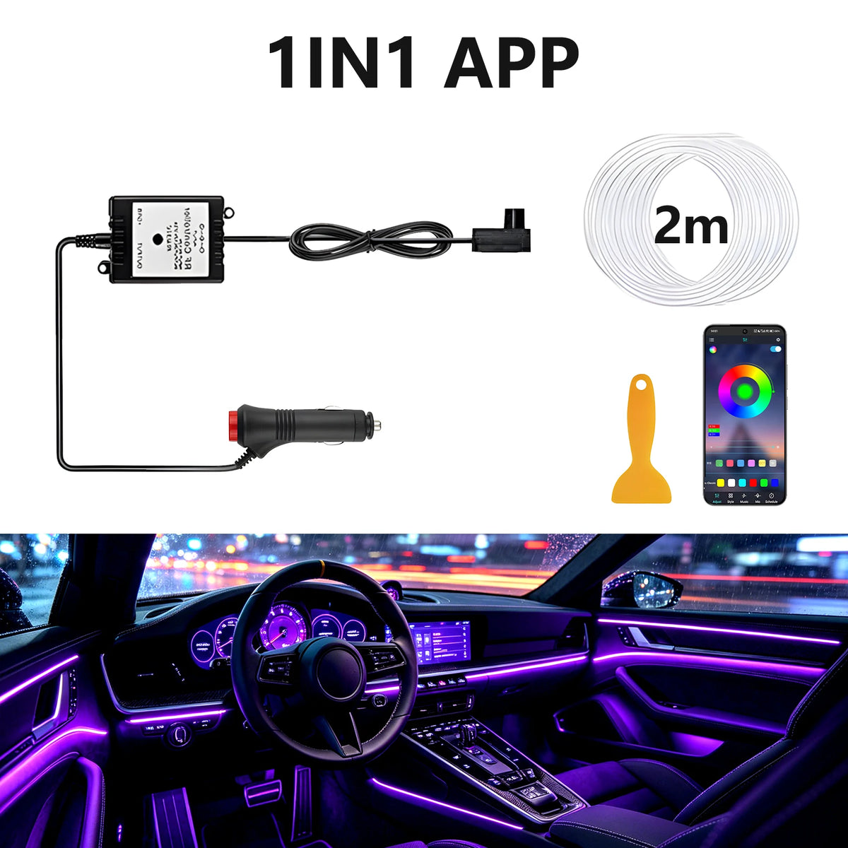 6IN1 8m Car Interior RGB Fiber Optic Ambient Light Kits APP Remote Control Music Sync Neon Strip Light 12V Car Decoration Lamp